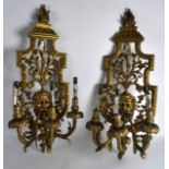 A GOOD PAIR OF ORMOLU CLASSICAL HANGING WALL BRACKETS modelled with a single mask head, with