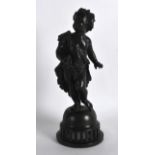 A 19TH CENTURY FRENCH BRONZE FIGURE OF A PUTTI modelled with a bear skin draped across his