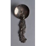 AN EARLY 20TH CENTURY JAPANESE MEIJI PERIOD SILVER SPOON in the form of a standing female holding