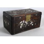 A 19TH CENTURY HONGMU MOTHER OF PEARL INLAID CASKET decorated with animals, extensive foliage and