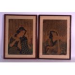 A PAIR OF 19TH CENTURY JAPANESE MEIJI PERIOD FRAMED WOODBLOCK PRINTS depicting a female and male