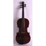 AN ANTIQUE VIOLIN with two piece back, bearing label to interior 'Stradivarius'. 1Ft 9ins long.