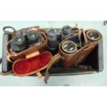 A LARGE QUANTITY OF BINOCULARS, Mostly in fitted leather cases. (Qty)