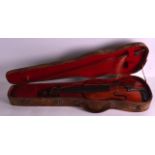 A CASED EUROPEAN VIOLIN with two piece back, bearing label to interior Nicalaus Amatus Cremones. 1Ft