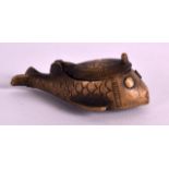 A 19TH CENTURY INDIAN BRONZE INKWELL in the form of a fish. 3.25ins wide.