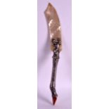 A FINE 19TH CENTURY CONTINENTAL SILVER LETTER KNIFE mounted with a stags head with gem set eyes, the