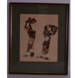 AN UNUSUAL EARLY 20TH CENTURY AFRICAN FEATHERWORK AND BUTTERFLY WING PORTRAIT depicting two