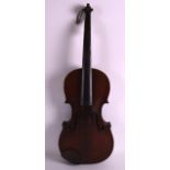 AN ANTIQUE VIOLIN with two piece back, bearing label to interior 'Stradivarius'. 1Ft 11ins long.