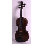AN ANTIQUE VIOLIN with two piece back, bearing label to interior 'ADAM'. 1Ft 11ins long.