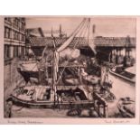 A FRAMED ENGRAVING, signed and dated '26, "Bridge Wharf, Blackfriars. 9ins x 11ins.