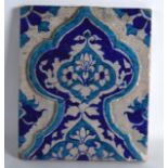 A 17th Century Pakistan Mosque Tile, Multan, painted with stylised motifs and foliage. 11Ins x