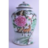 A CHINESE REPUBLICAN PERIOD FAMILLE ROSE BALUSTER JAR AND COVER painted with a spotted deer, the