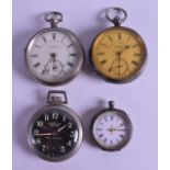 THREE ANTIQUE SILVER POCKET WATCHES together with an American chrome Westclox pocket watch. (4)