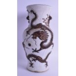 A 19TH CENTURY CHINESE GE TYPE STONEWARE VASE overlaid with a red and gilt highlighted dragon