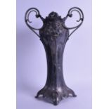 A LARGE EUROPEN ART NOUVEAU TWIN HANDLED PEWTER VASE decorated with scrolling foliage and vines.