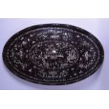 A VERY LARGE 19TH CENTURY CHINESE HONGMU AND MOTHER OF PEARL TRAY decorated with extensive