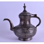 A LATE 19TH CENTURY INDIAN/PERSIAN MIXED ALLOY JUG decorated in relief with scrolling vines and