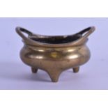 A 19TH CENTURY CHINESE TWIN HANDLED BRONZE CENSER bearing Xuande marks to base, decorated with