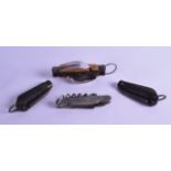 A VERY UNUSUAL VICTORIAN HORN AND STEEL FOLDING POCKET KNIFE together with three others. (4)