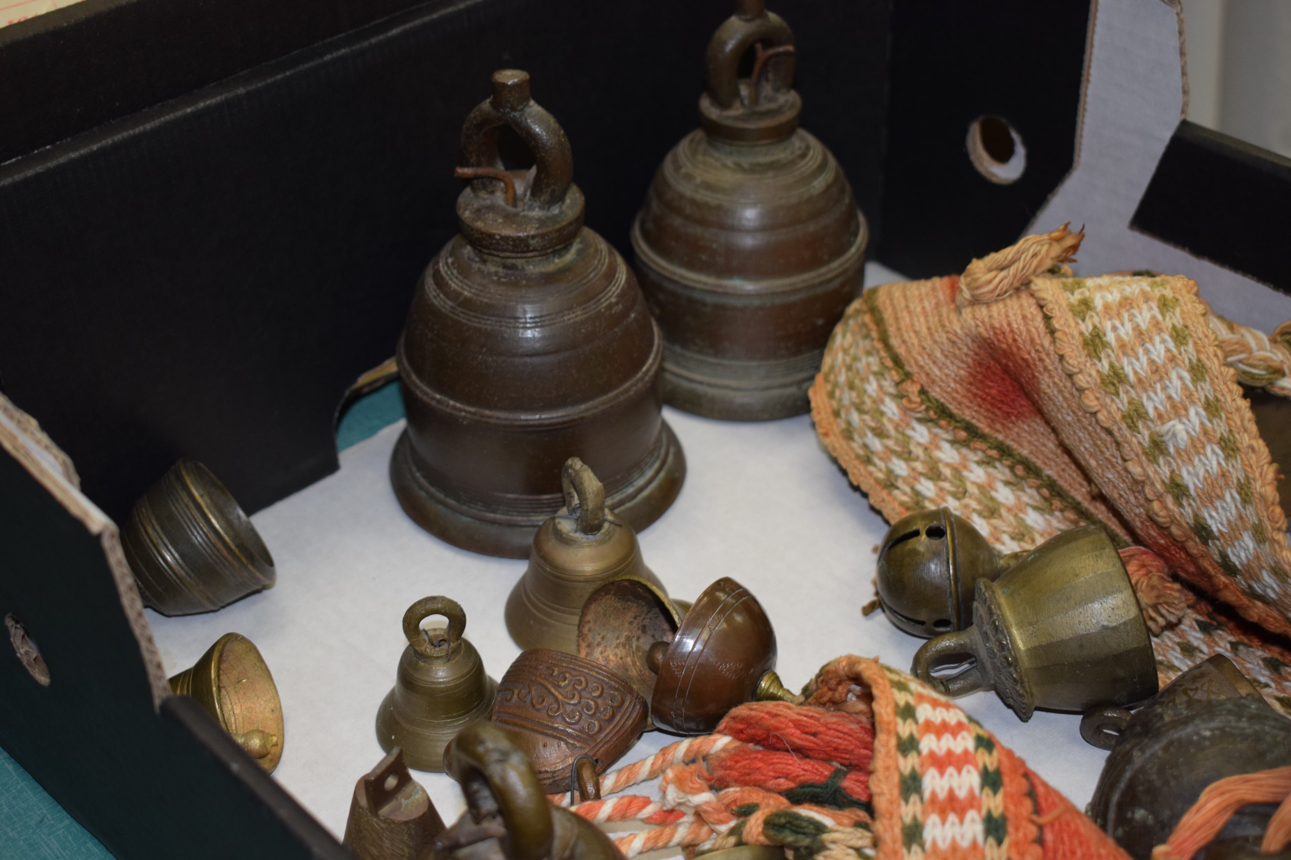 A GROUP OF ANTIQUE BRONZE & BRASS BELLS in various forms and sizes. (qty) - Image 2 of 2
