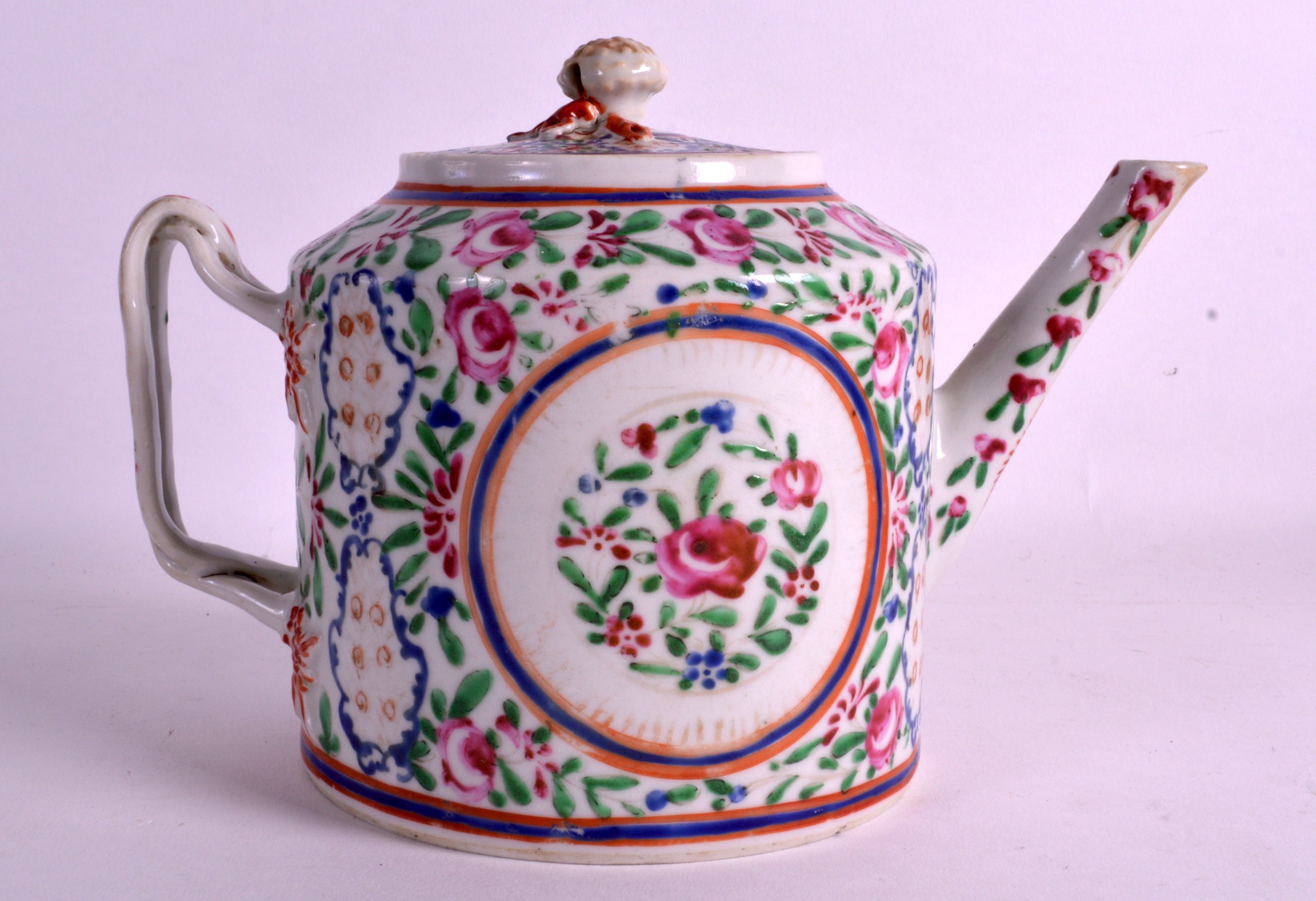 AN 18TH CENTURY CHINESE EXPORT PORCELAIN TEAPOT AND COVER Qianlong, painted with flowers. 8.75ins - Image 2 of 2