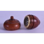 AN 18TH CENTURY TREEN WALNUT NUTMEG GRATER. 6.25 cm long.