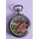 AN AMERICAN DOXA EROTIC POCKET WATCH decorated with two figures hunting within a landscape. 6.25