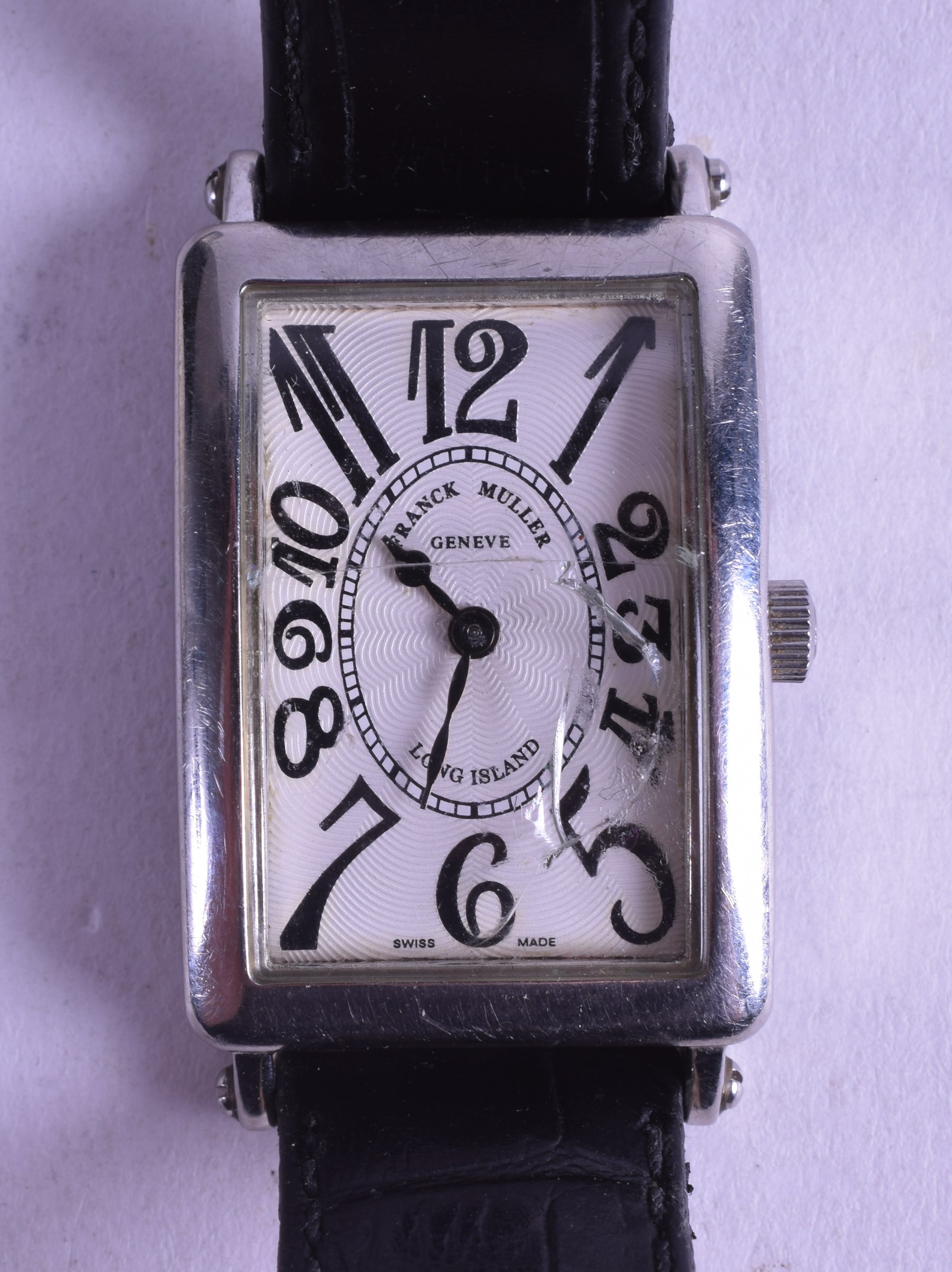 A GOOD VINTAGE FRANCK MULLER LONG ISLAND STAINLESS WRISTWATCH the reverse  signed Master of Compli