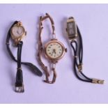 A VINTAGE 9CT ROSE GOLD LADIES WRISTWATCH together with two other watches. (3)