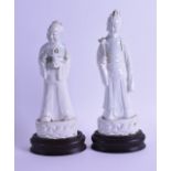 A PAIR OF 18TH CENTURY CHINESE BLANC DE CHINE FIGURES OF IMMORTALS Qianlong, one holding a basket,