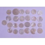 A GROUP OF TWENTY FIVE 19TH CENTURY CHINESE CANTON MOTHER OF PEARL GAMING COUNTERS in various