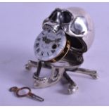 A VERY RAARE 19TH CETURY CONTINENTAL SILVER SKULL TRAVELLING WATCH the skulls head rising to