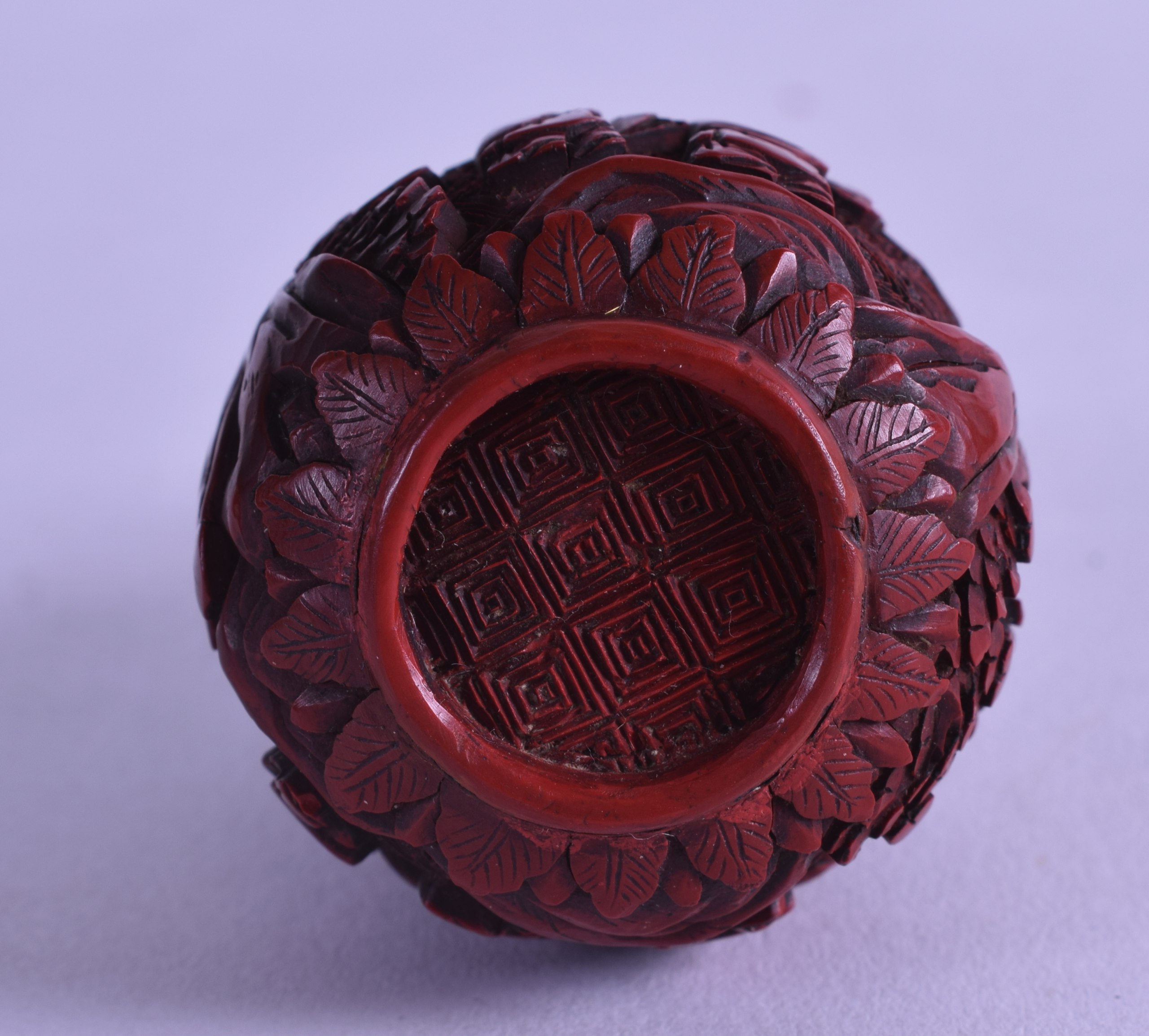 AN 18TH/19TH CENTURY CHINESE CARVED CINNABAR LACQUER SNUFF BOTTLE AND STOPPER Qianlong/Jiaqing, - Image 2 of 2