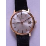 A GOOD 18CT YELLOW GOLD GENTLEMANS OMEGA AUTOMATIC DE VILLE WRISTWATCH with box. 3.25 cm diameter.