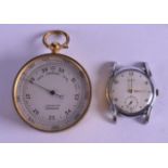 A VINTAGE STAINLESS STEEL ROTARY WRISTWATCH & A J LUCKING & CO BAROMETER. (2)