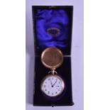 A BOXED AMERICAN WALTHAM CASED GENTLEMANS POCKET WATCH with white enamel dial. 5 cm diameter.