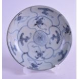 A CHINESE BLUE AND WHITE TEK SING CARGO SAUCER painted with stylised flowers. 15.5 cm diameter.