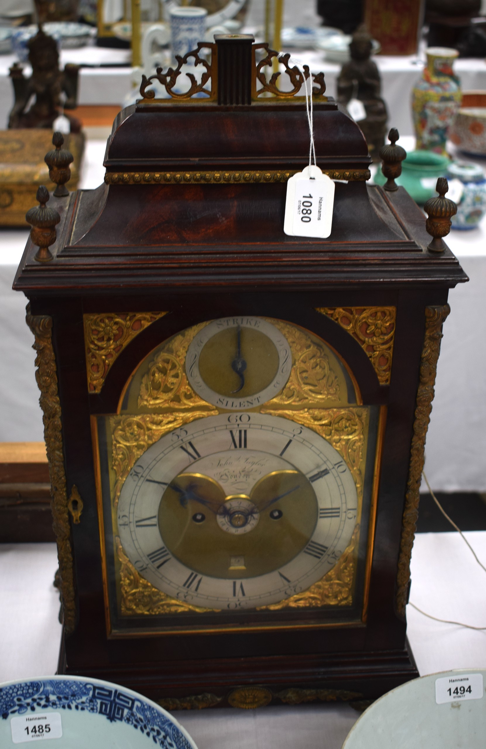 A FINE GEORGE III MAHOGANY PULL REPEATER BRACKET CLOCK by John Taylor of London, with silvered - Image 4 of 12