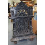 A LARGE BLACK PAINTED VICTORIAN CAST IRON PANEL possibly from a railing.