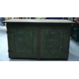 A RARE AND IMPORTANT ANTIQUE GREEN PAINTED TWO DOOR TRUNK of rectangular form, owned by Field