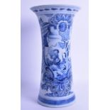 AN 18TH/19TH CENTURY DUTCH DELFT TIN GLAZED VASE painted with a female carrying a sheath of corn