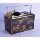 A FINE 19TH CENTURY JAPANESE BLACK LACQUER AND BRASS MOUNTED WRITING BOX with sliding drawers