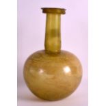 A GOOD ROMAN YELLOWISH GREEN GLASS FLASK 3rd Century AD, with spherical body, with cylindrical