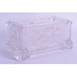 A GOOD BACCARAT CRYSTAL BOX decorated in relief with cherubs. 15.25 cm wide.