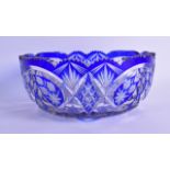 A BOHEMIAN BLUE FLASH CRYSTAL GLASS BOWL. 22 cm diameter.