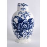 A 19TH CENTURY CONTINENTAL BLUE AND WHITE TEA CANISTER AND COVER 18th Century Worcester style,
