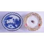 AN EARLY 19TH CENTURY ENGLISH BLUE AND WHITE CREAMWARE PLATE together with another Continental