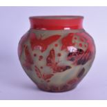 A GOOD FRENCH CAMEO BULBOUS GLASS VASE with double walled decoration, decorated with butterflies and