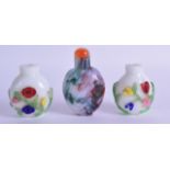 A PAIR OF EARLY 20TH CENTURY CHINESE BEIJING GLASS SNUFF BOTTLES together with a multi coloured