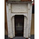 A GOOD LARGE ANTIQUE WHITE PAINTED FIRE SURROUND in the style of Morris, decorated with Art